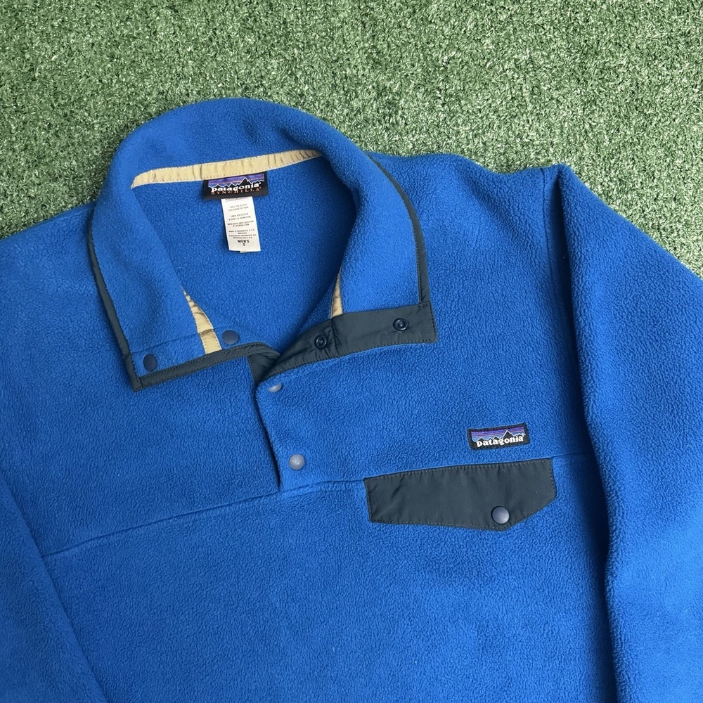 Patagonia Synchilla Snap-T Fleece Pullover Mens Small Blue Navy Trim Outdoor